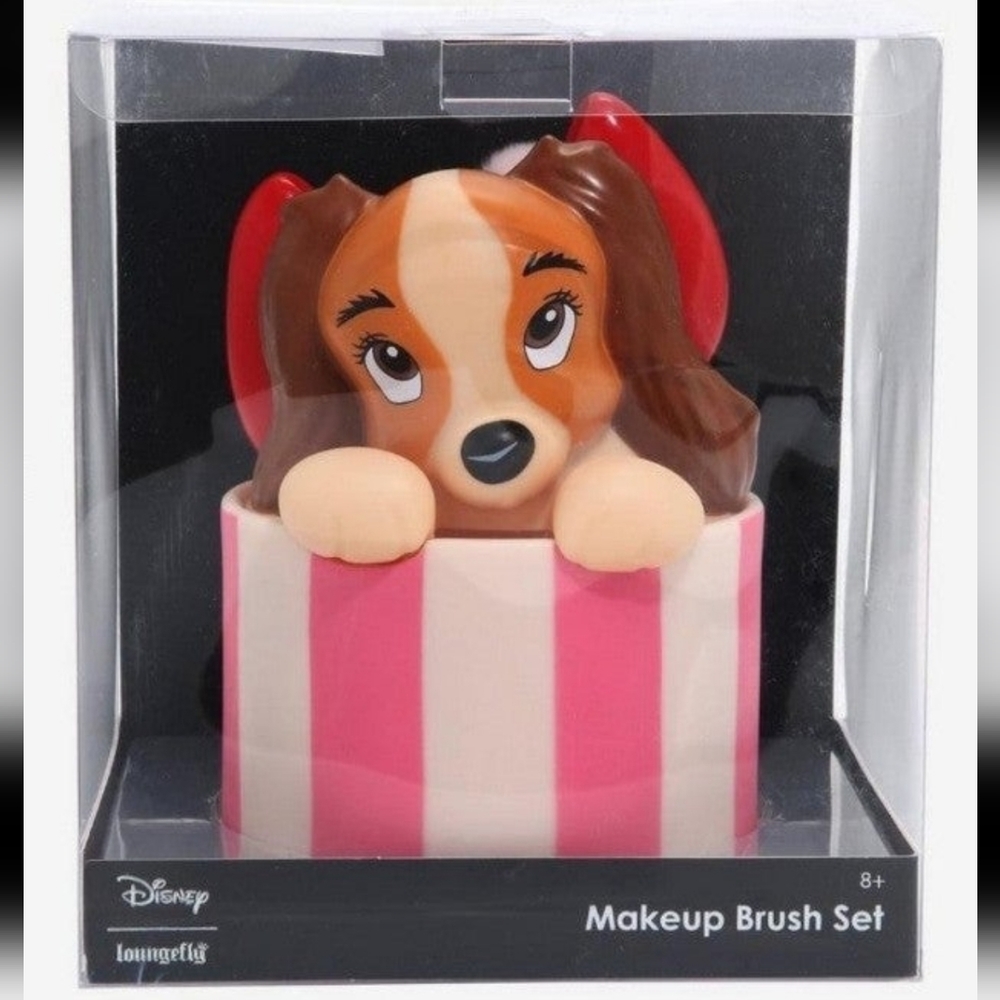 RARE Disney by Loungefly Classic Lady & the Tramp Makeup Brush Set + Bonus Pin - Picture 3 of 8